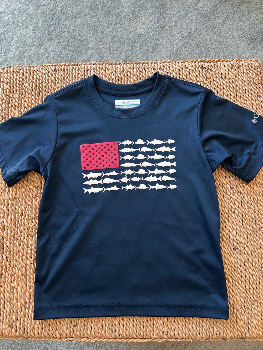 Columbia Navy Tee with Red & White Fish Flag Graphic